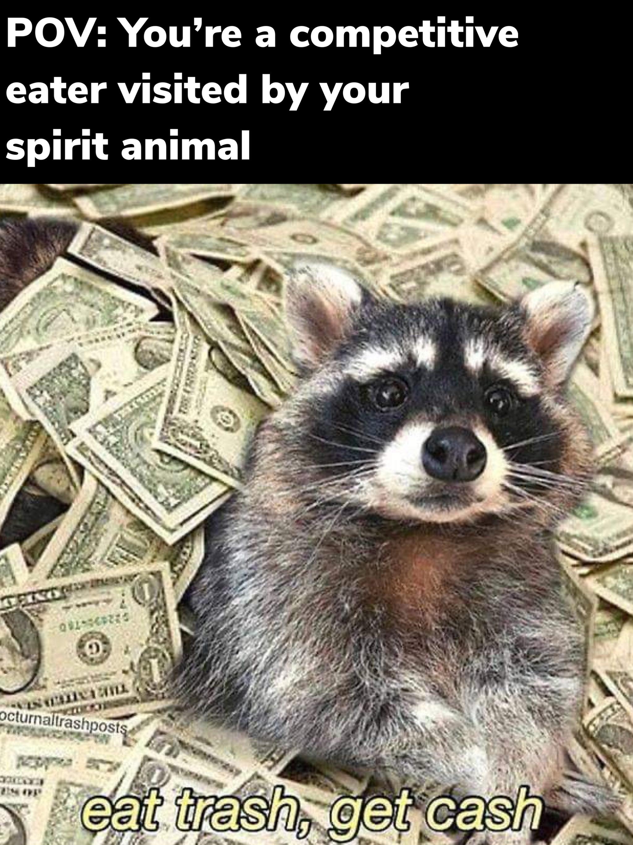 dank memes - dollar bill - Pov You're a competitive eater visited by your spirit animal Ts Te 0 acturnahrashposts No eat trash, get cash