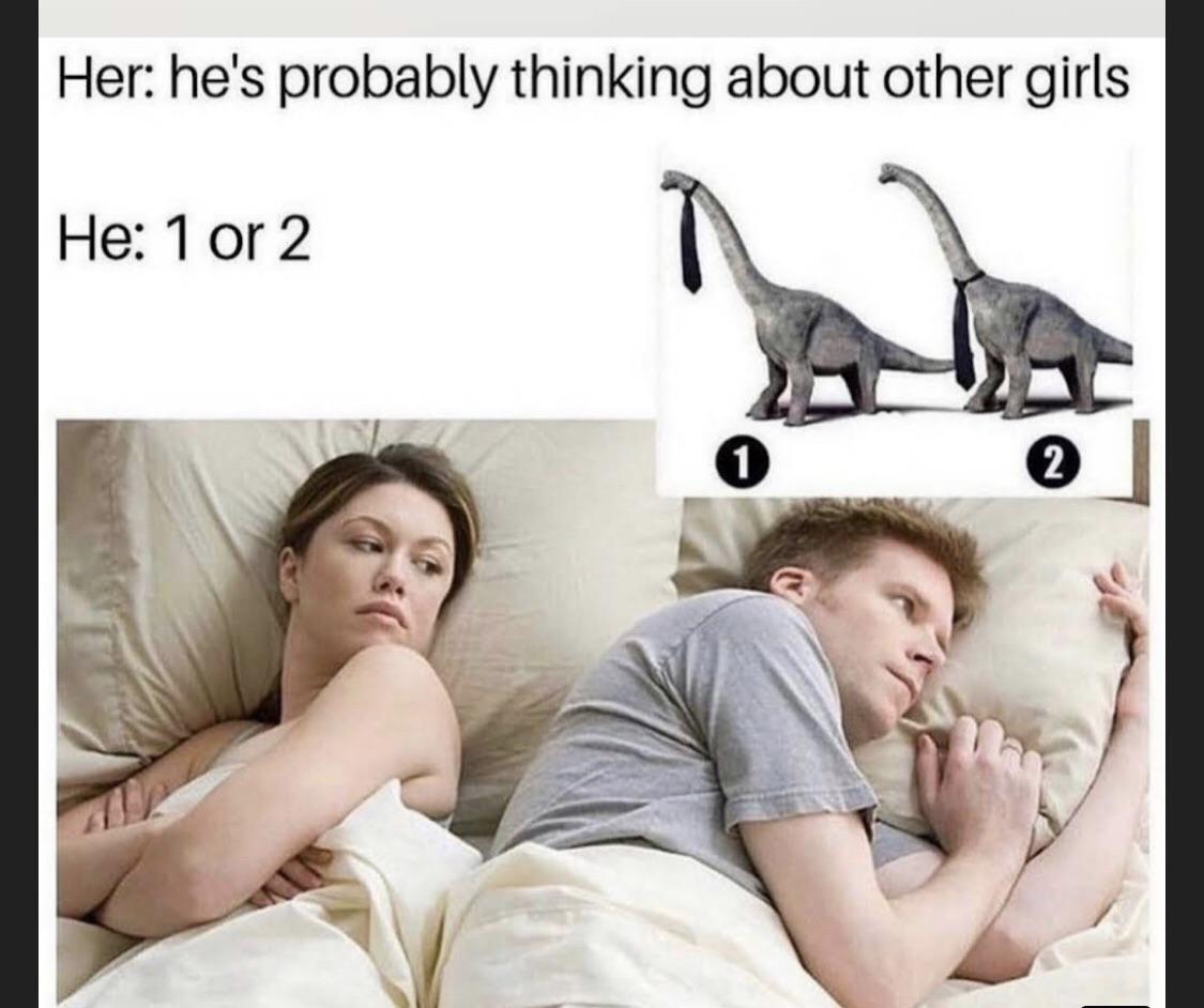 sleeping bed meme - Her he's probably thinking about other girls He 1 or 2 1 2