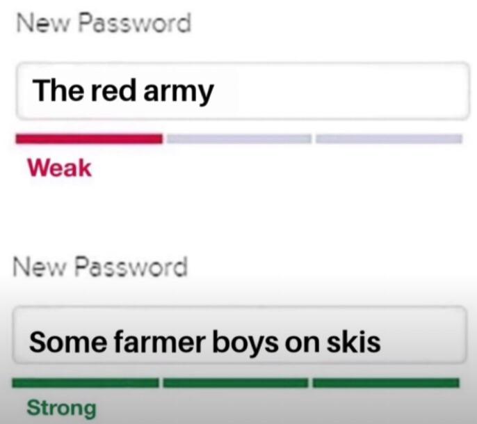 diagram - New Password The red army Weak New Password Some farmer boys on skis Strong