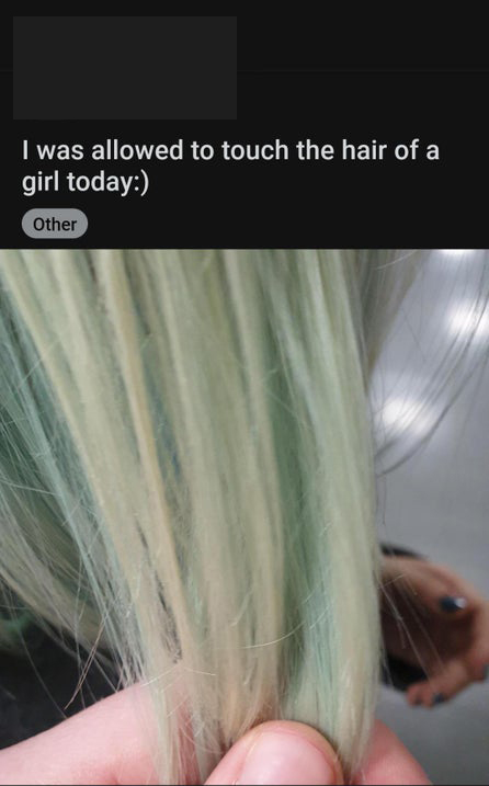 cringe pics - hair coloring - I was allowed to touch the hair of a girl today Other