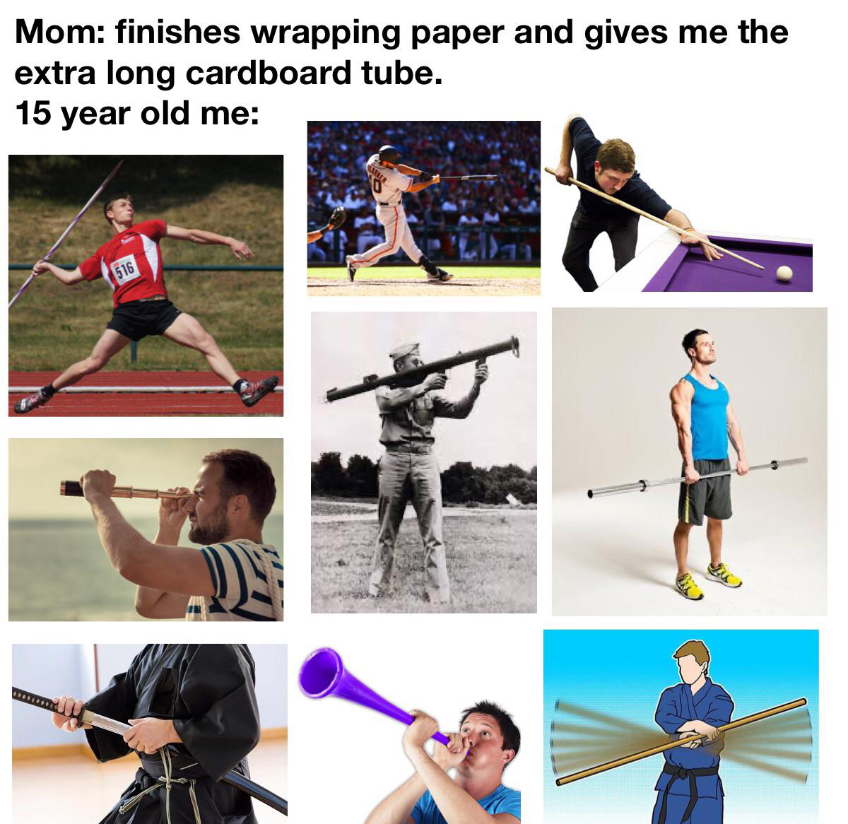 shoulder - Mom finishes wrapping paper and gives me the extra long cardboard tube. 15 year old me 516