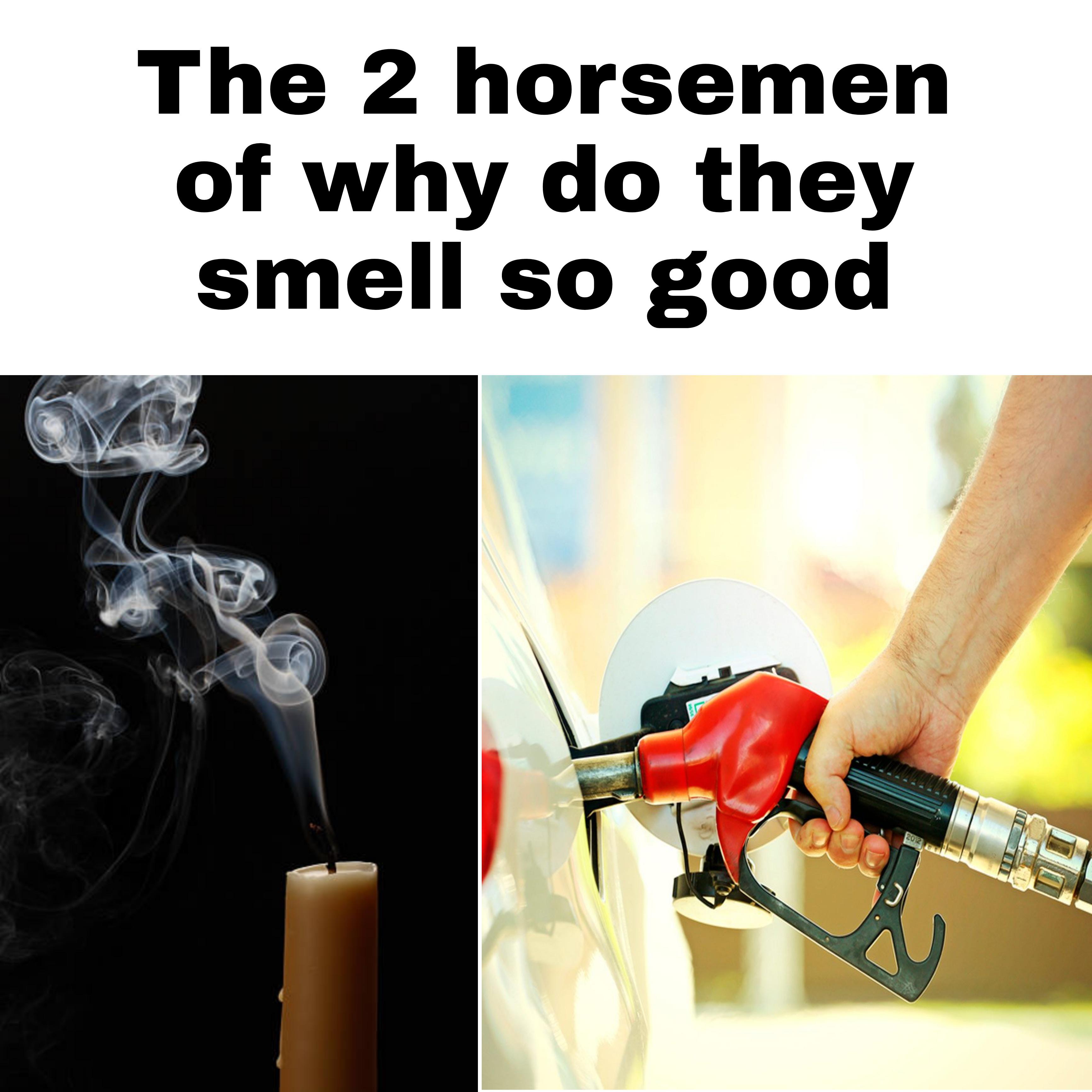dank memes - gasoline smell - The 2 horsemen of why do they smell so good