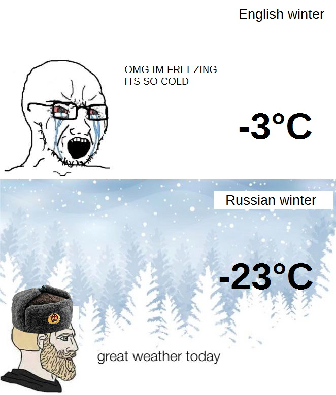 funny memes  - bloodhound non binary - English winter Omg Im Freezing Its So Cold 3C Russian winter 23C great weather today