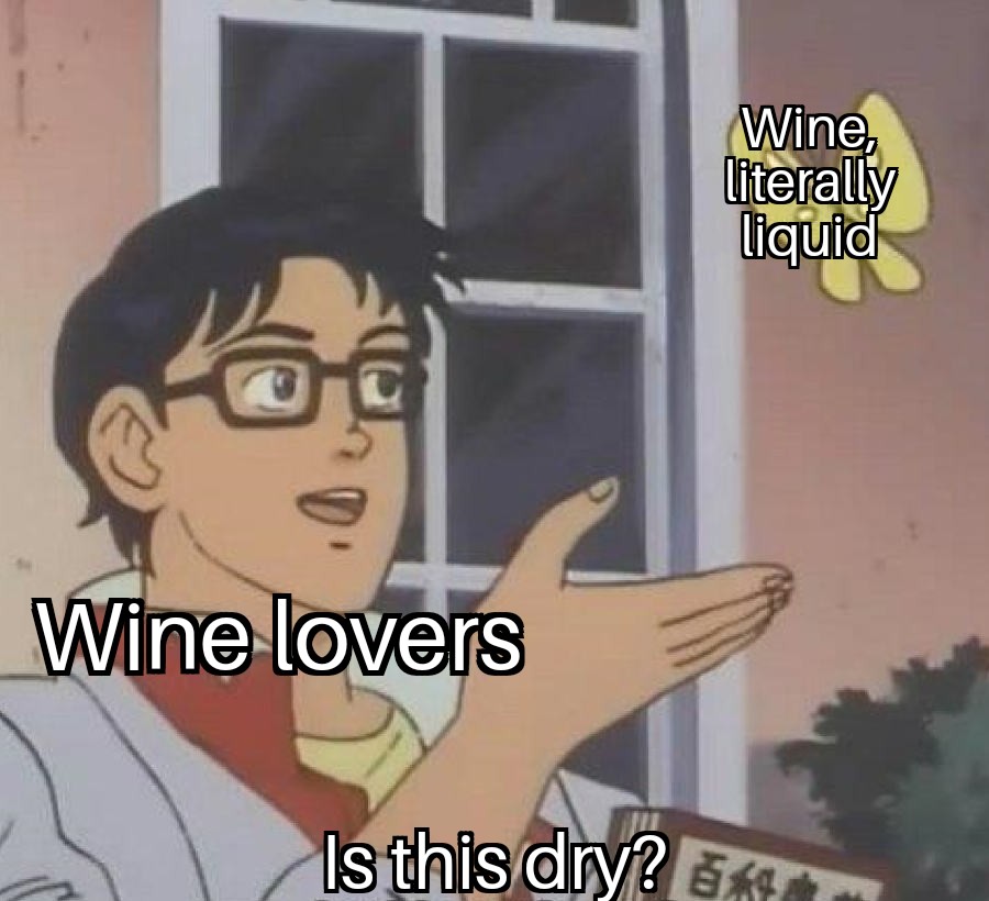 funny memes  - rit dit dit di doo - Wine, literally liquid Wine lovers Is this dry? an