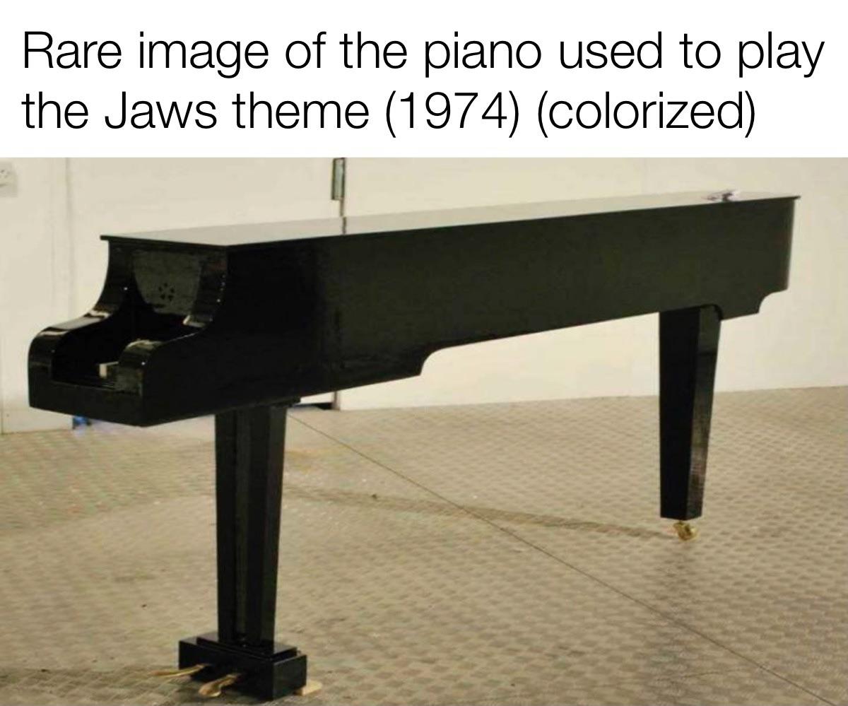 Piano - Rare image of the piano used to play the Jaws theme 1974 colorized