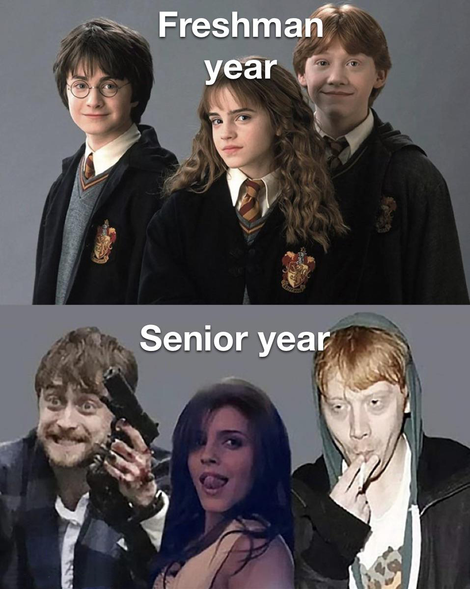 harry potter memes - Freshman year Senior year