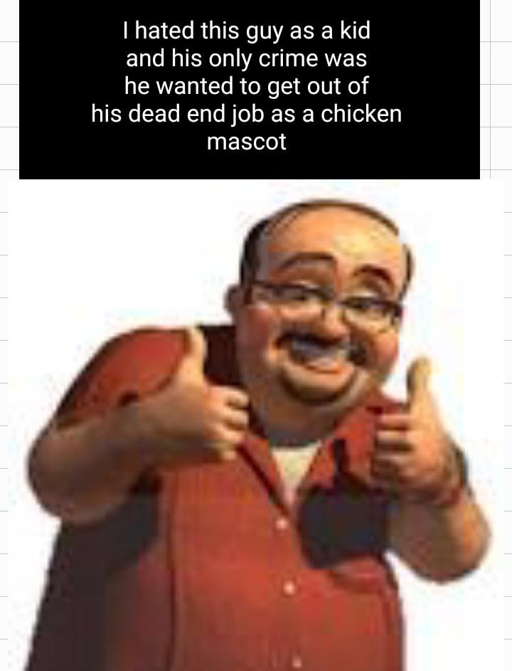 al from toy story - I hated this guy as a kid and his only crime was he wanted to get out of his dead end job as a chicken mascot