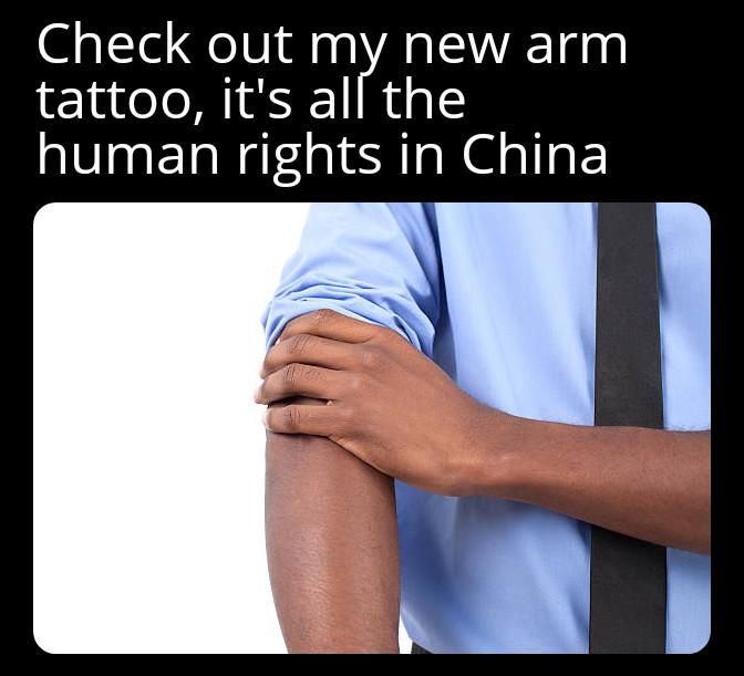 shoulder - Check out my new arm tattoo, it's all the human rights in China