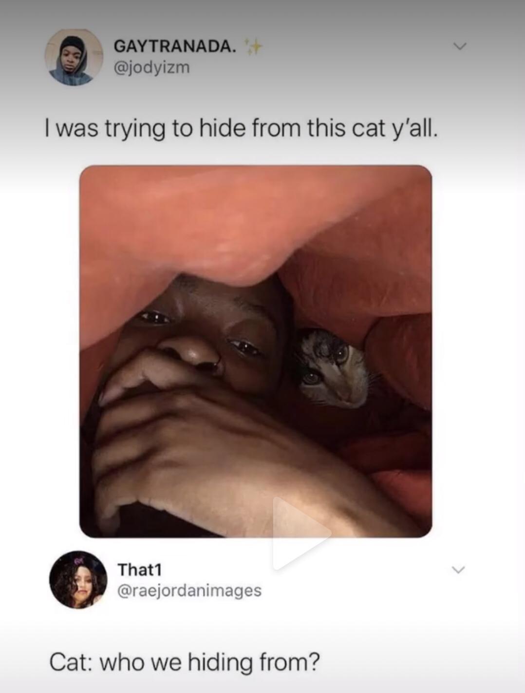 we hiding from cat - Gaytranada. I was trying to hide from this cat y'all. That1 Cat who we hiding from?