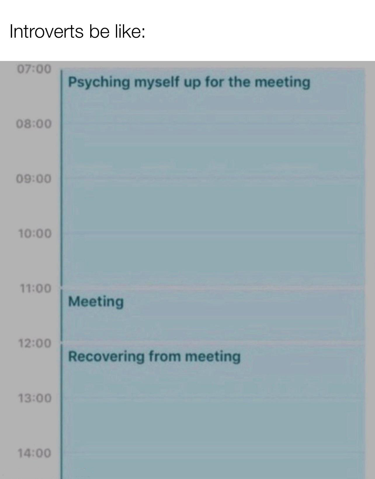 software - Introverts be Psyching myself up for the meeting Meeting Recovering from meeting