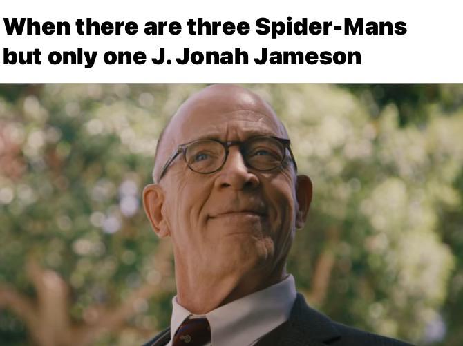 photo caption - When there are three SpiderMans but only one J. Jonah Jameson