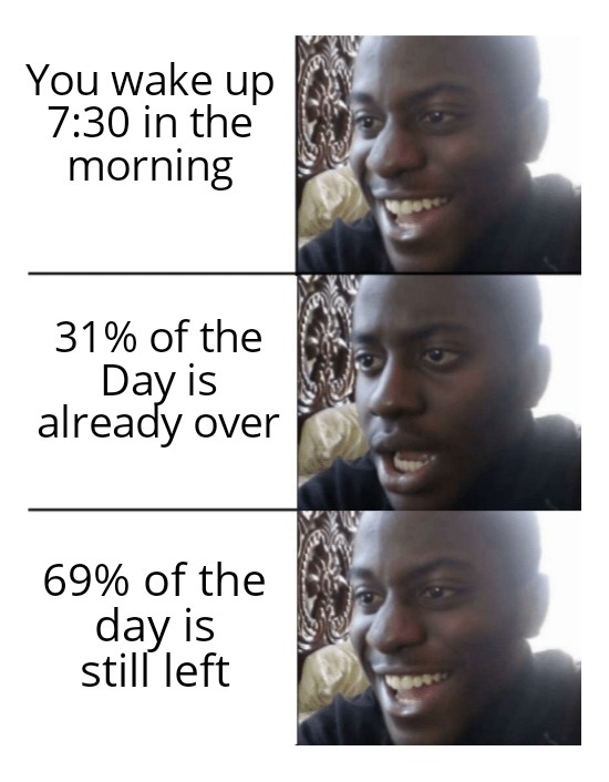 dank memes - funny memes - intel core i9 memes - You wake up in the morning o 31% of the Day is already over 69% of the day is still left