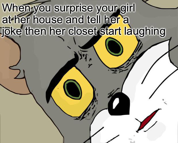 dank memes - funny memes - ai generated meme - When you surprise your girl at her house and tell her a joke then her closet start laughing 0