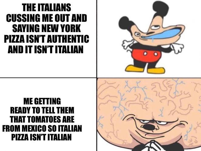 The Italians Cussing Me Out And Saying New York Pizza Isn'T Authentic And It Isn'T Italian Me Getting Ready To Tell Them That Tomatoes Are From Mexico So Italian Pizza Isn'T Italian