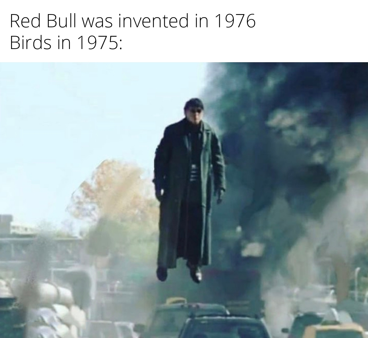 doc ock floating meme - Red Bull was invented in 1976 Birds in 1975