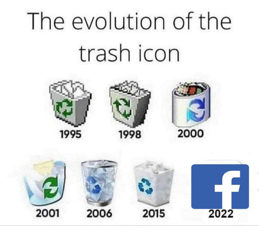 recycle bin - The evolution of the trash icon 3 1995 1998 2000 f 2001 2006 2015 2022