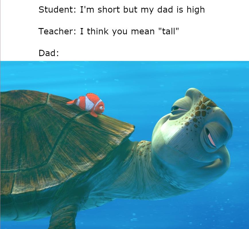 Student I'm short but my dad is high Teacher I think you mean "tall" Dad