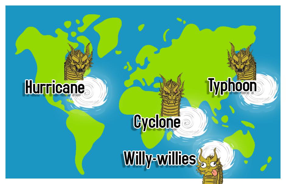 world map illustration - Hurricane Typhoon Cyclone Willywillies