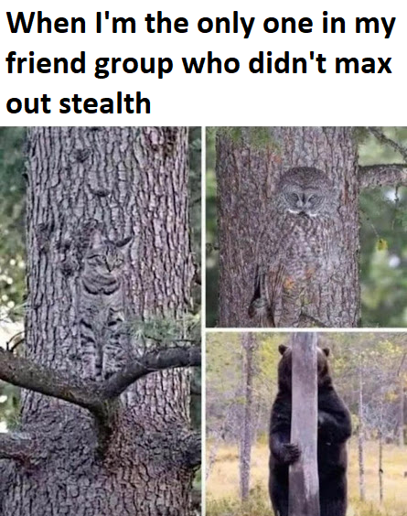 dank memes - animal camouflage meme - When I'm the only one in my friend group who didn't max out stealth