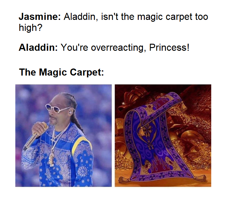 dank memes - funny memes - Jasmine Aladdin, isn't the magic carpet too high? Aladdin You're overreacting, Princess! The Magic Carpet ogle