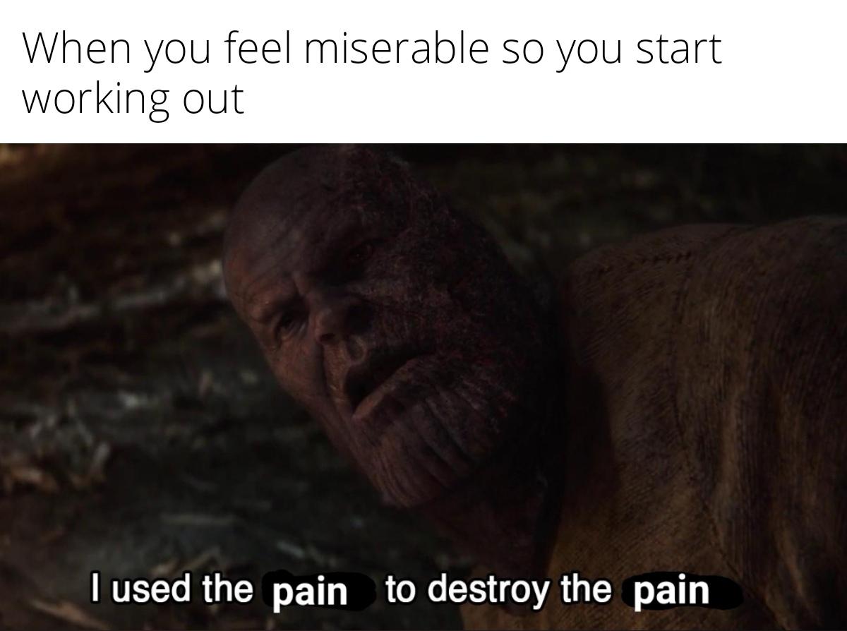 dank memes - funny memes - infinity war meme template - When you feel miserable so you start working out I used the pain to destroy the pain