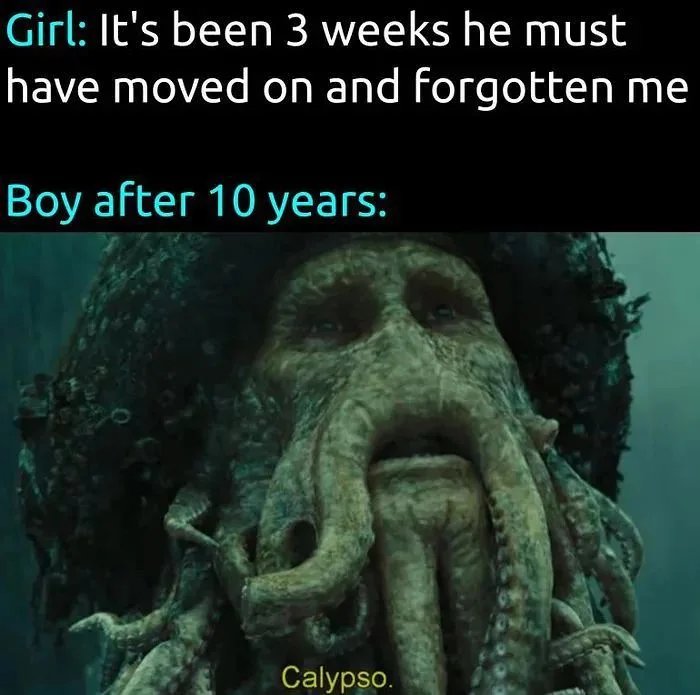funny and dank memes  - its been 3 weeks he must have moved on - Girl It's been 3 weeks he must have moved on and forgotten me Boy after 10 years Calypso.
