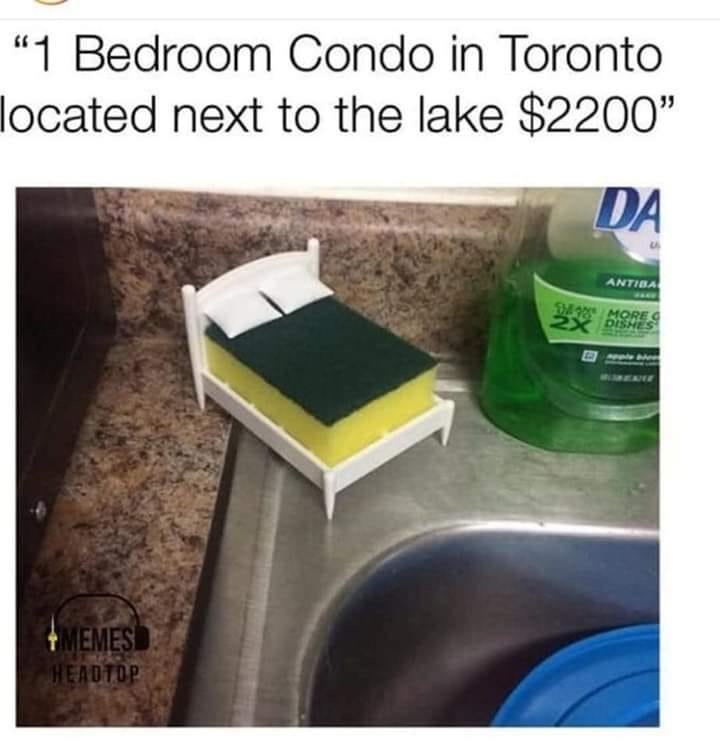 dank memes - funny memes - new york apartment meme - "1 Bedroom Condo in Toronto located next to the lake $2200" Da Antiba 9. More 2x Disnes Memes Headtop