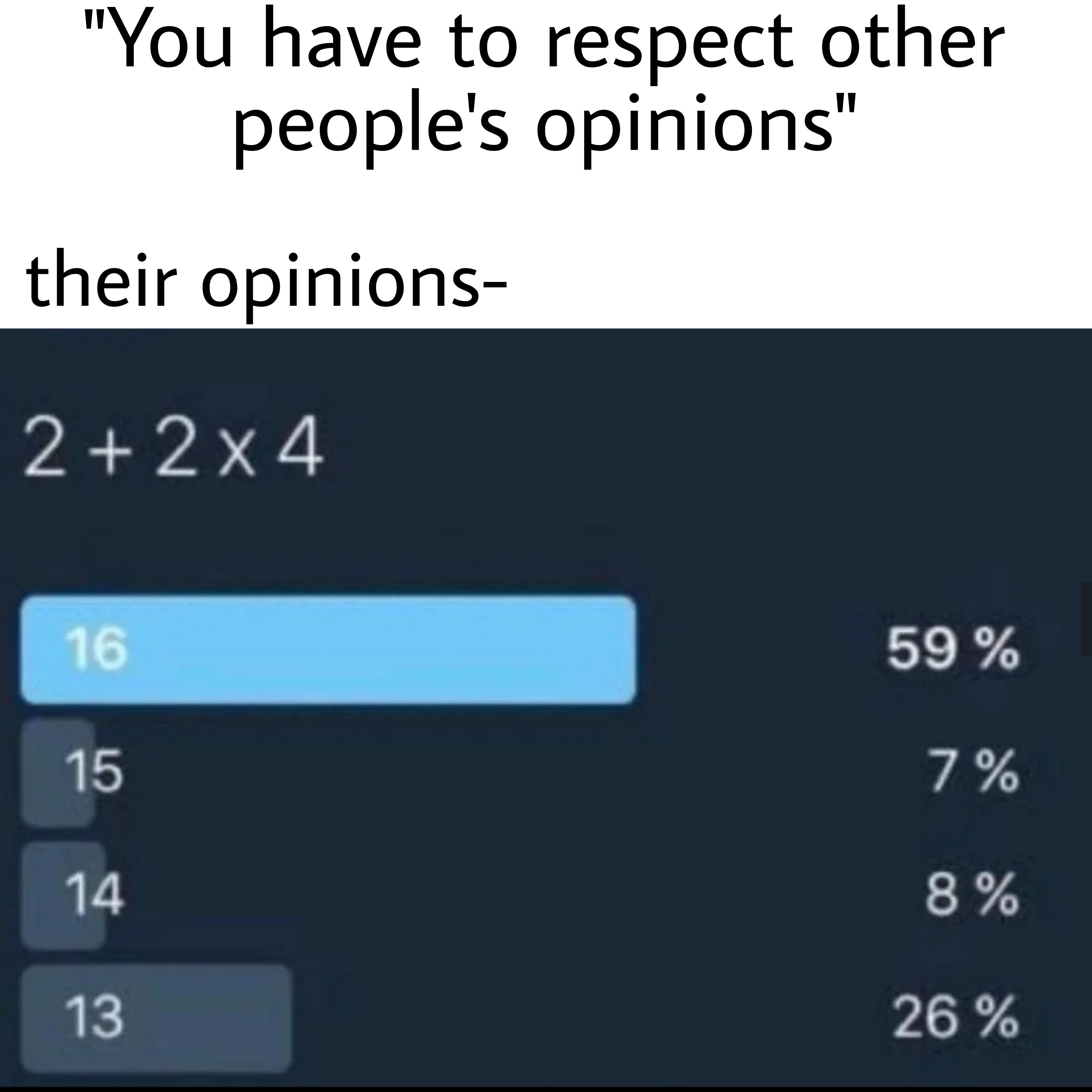 dank memes - road - r "You have to respect other people's opinions" their opinions 2 2x4 16 59 % 15 7 % 14 8% 13 26 %