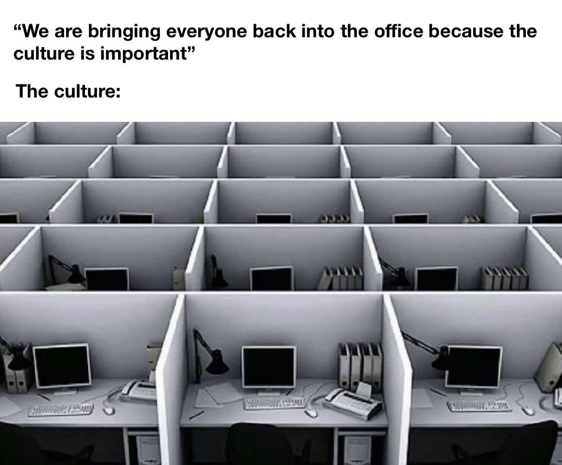 dank memes - cubicle office - "We are bringing everyone back into the office because the culture is important" The culture 12