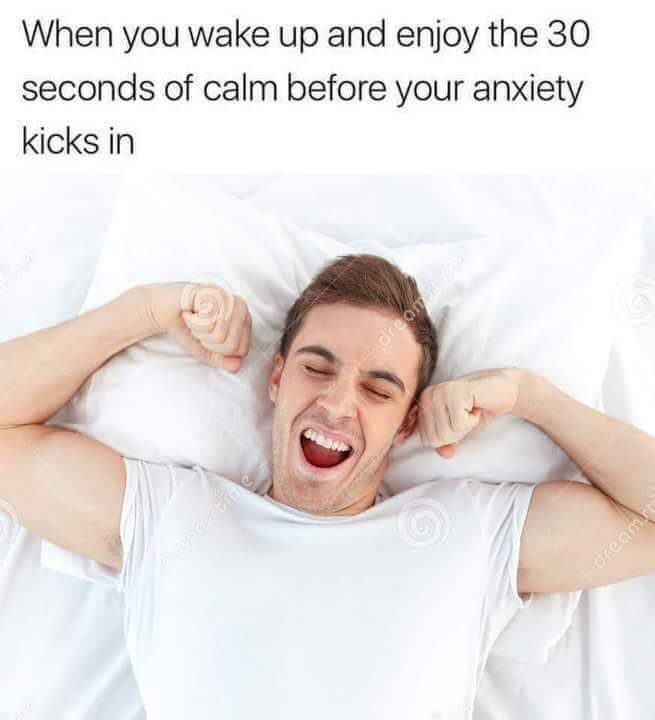 dank memes - funny memes - anxiety meme - When you wake up and enjoy the 30 seconds of calm before your anxiety kicks in Ig dream be dream!