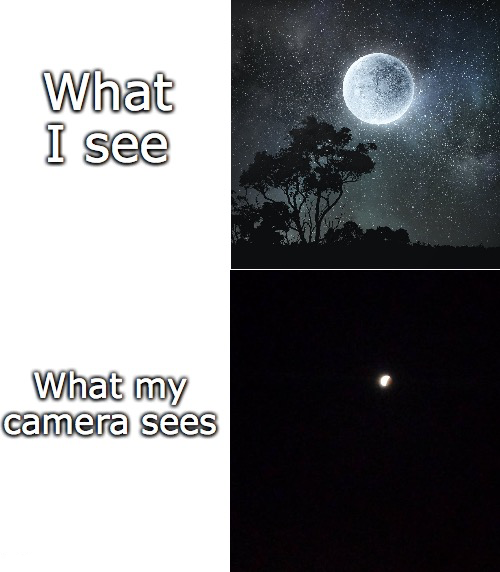 dank memes - funny memes - moon in the night sky - What I see What my camera sees
