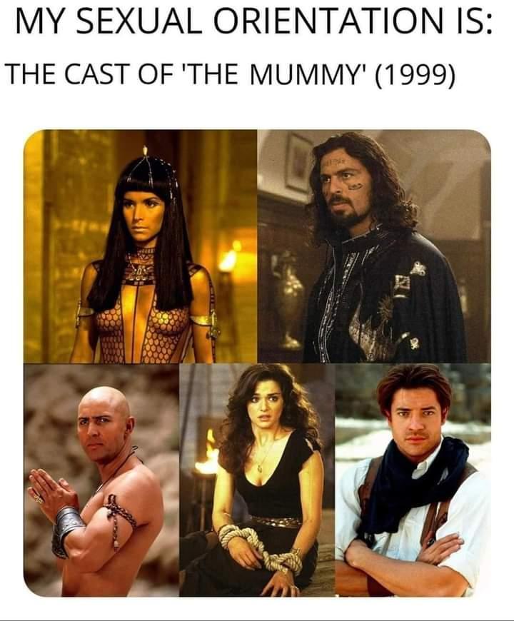 dank memes - funny memes - my sexual orientation is the mummy - My Sexual Orientation Is The Cast Of 'The Mummy' 1999