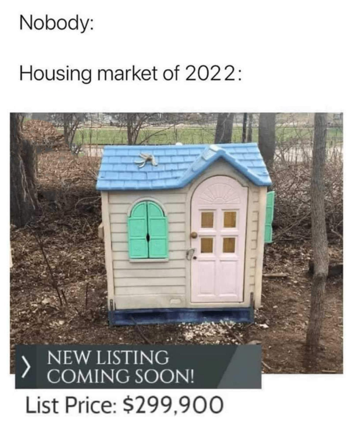 dank memes - funny memes - housing market 2021 meme - Nobody Housing market of 2022 New Listing Coming Soon! List Price $299,900