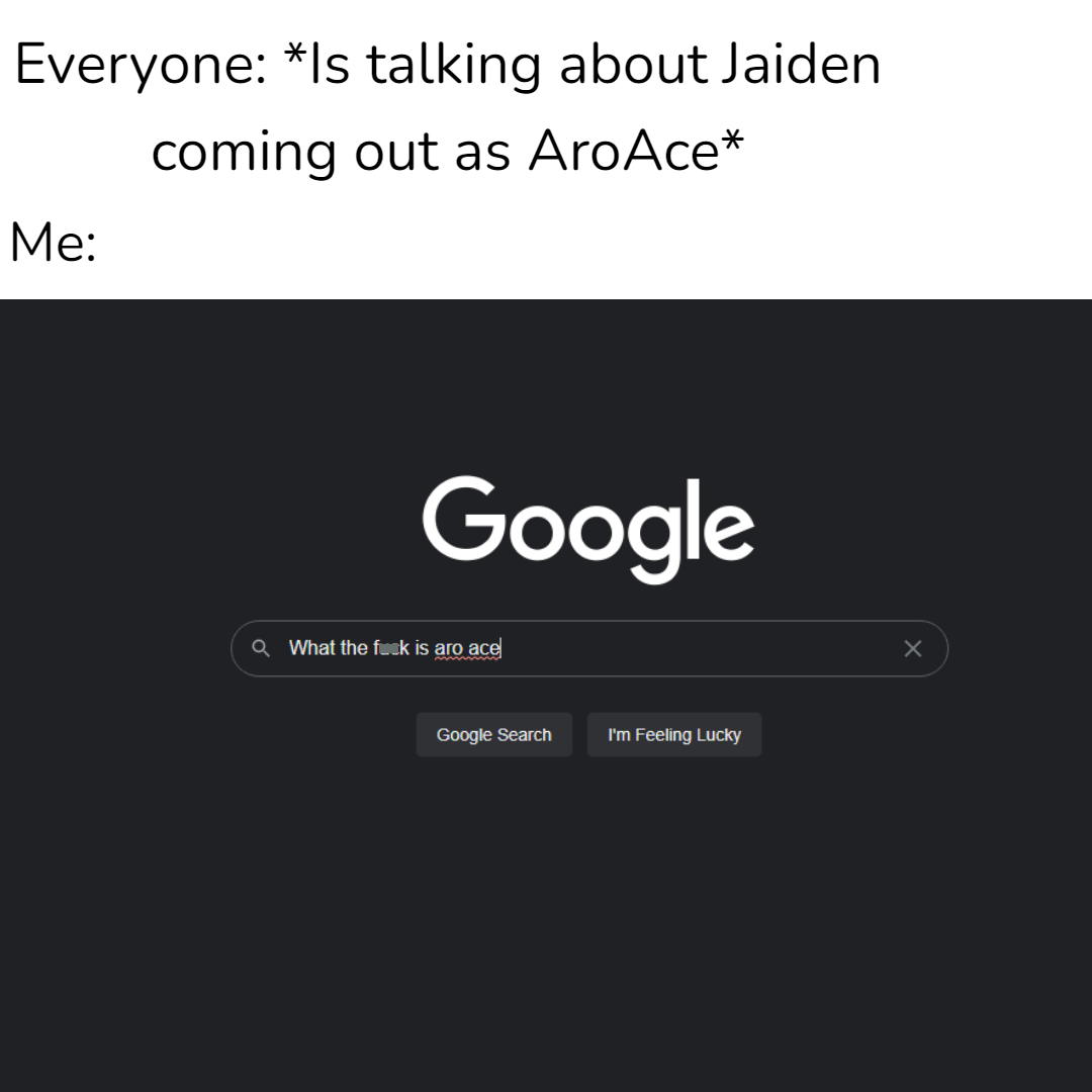 funny memes - dank memes - google play - Everyone Is talking about Jaiden coming out as AroAce Me Google Q. What the fuck is aro ace x Www Google Search I'm Feeling Lucky