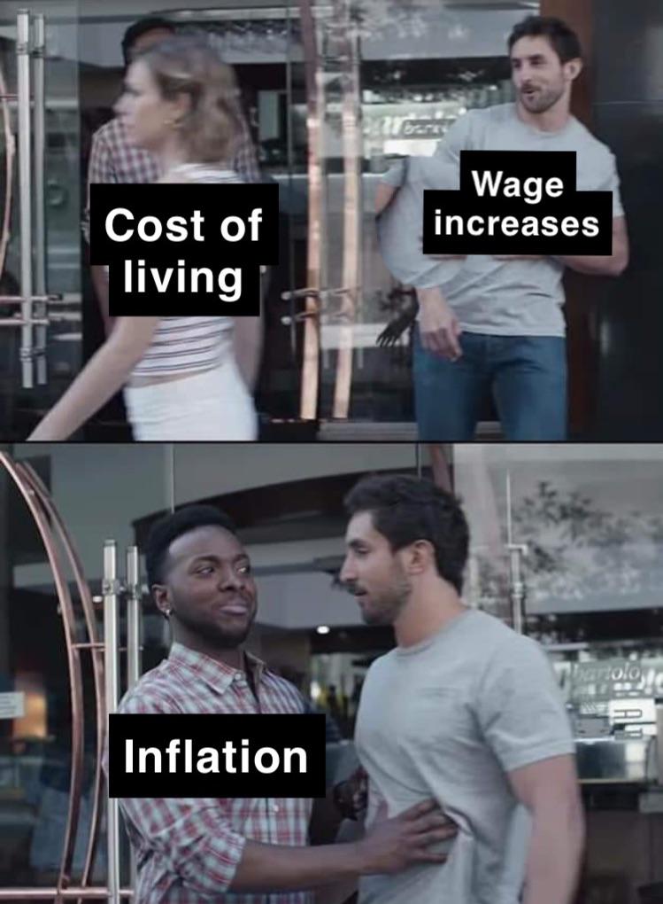 funny memes - dank memes - science math meme - Wage increases Cost of living Inflation