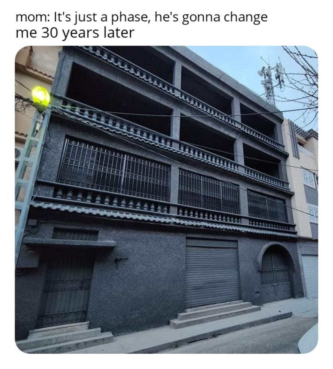 funny memes - dank memes - architecture - mom It's just a phase, he's gonna change me 30 years later