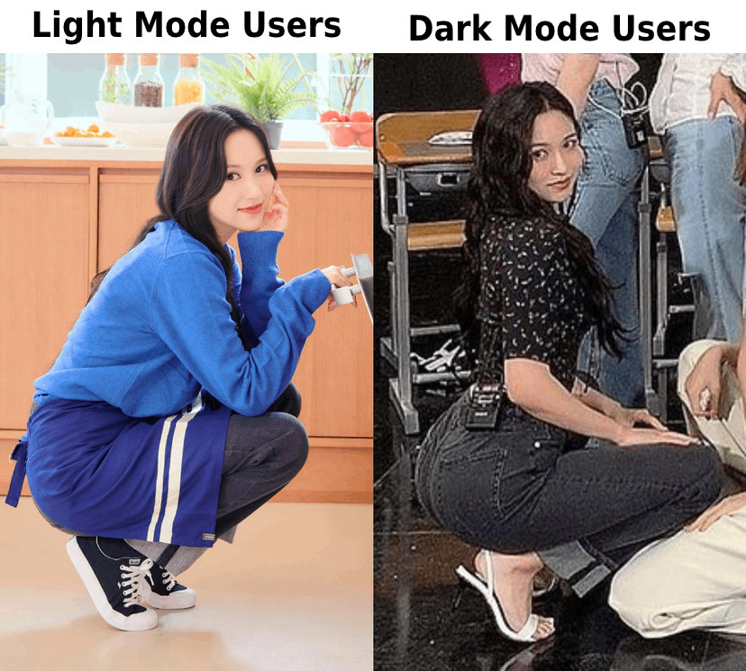 dank memes and funny pics - mina twice ass - Light Mode Users Dark Mode Users