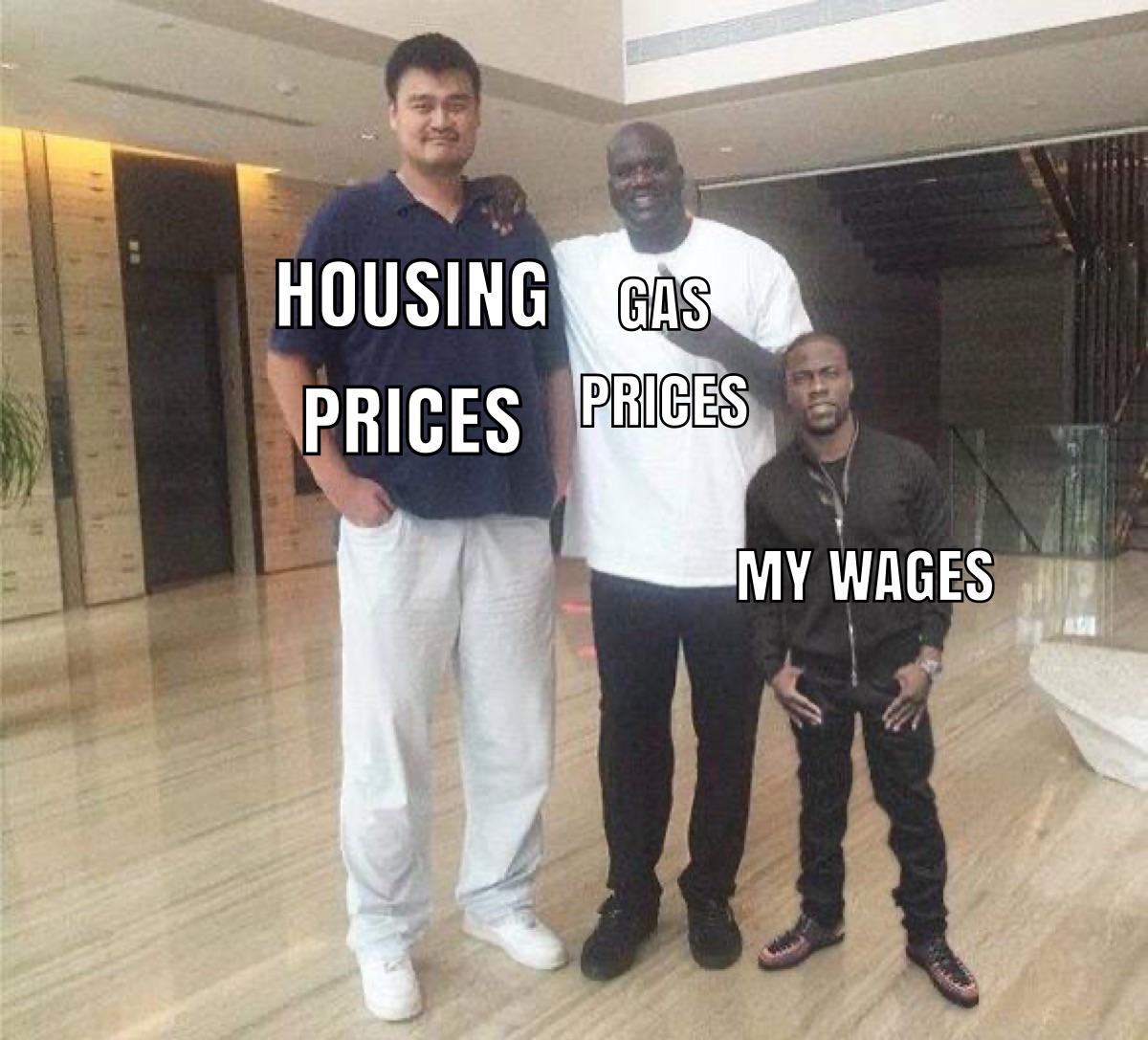 funny memes - dank memes - yao ming shaq kevin hart - Housing Gas Prices Prices My Wages