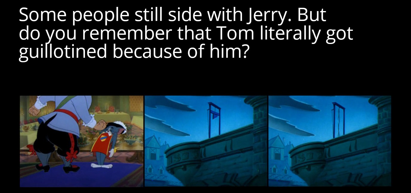 funny memes - dank memes - world - Some people still side with Jerry. But do you remember that Tom literally got guillotined because of him?
