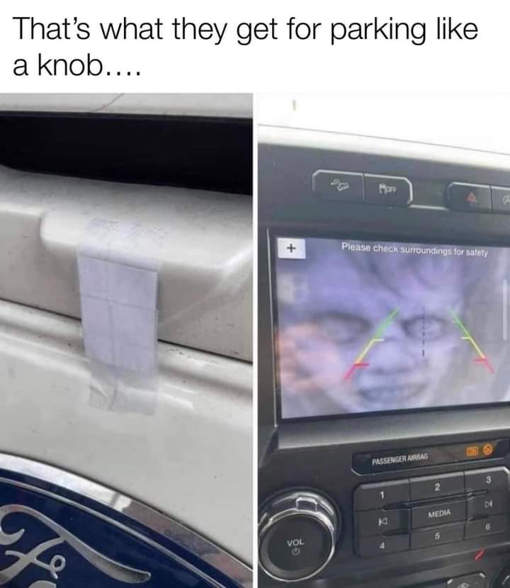 dank memes - funny memes - backup camera prank - That's what they get for parking a knob..... Please check surroundings for safety Passenger Ambag 2 Media Ki 5 Vol