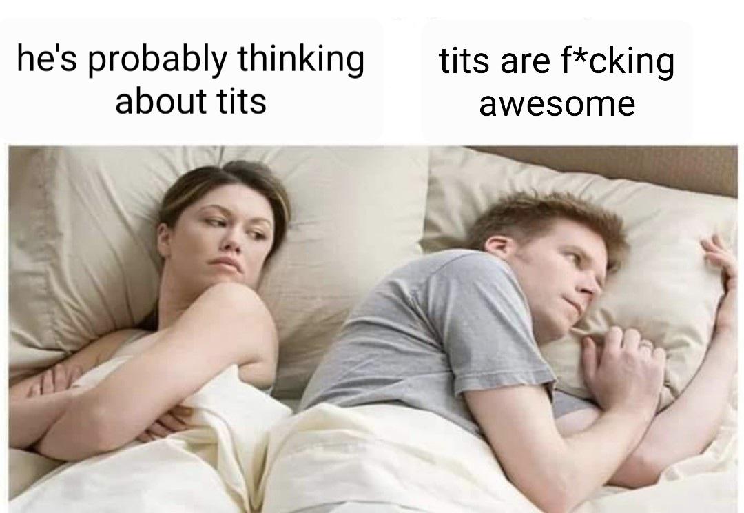 dank memes - funny memes - axie infinity meme - he's probably thinking about tits tits are fcking awesome