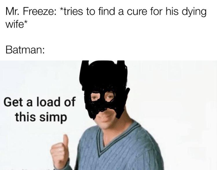 dank memes - funny memes - get a load of these simps - Mr. Freeze tries to find a cure for his dying wife Batman Get a load of this simp