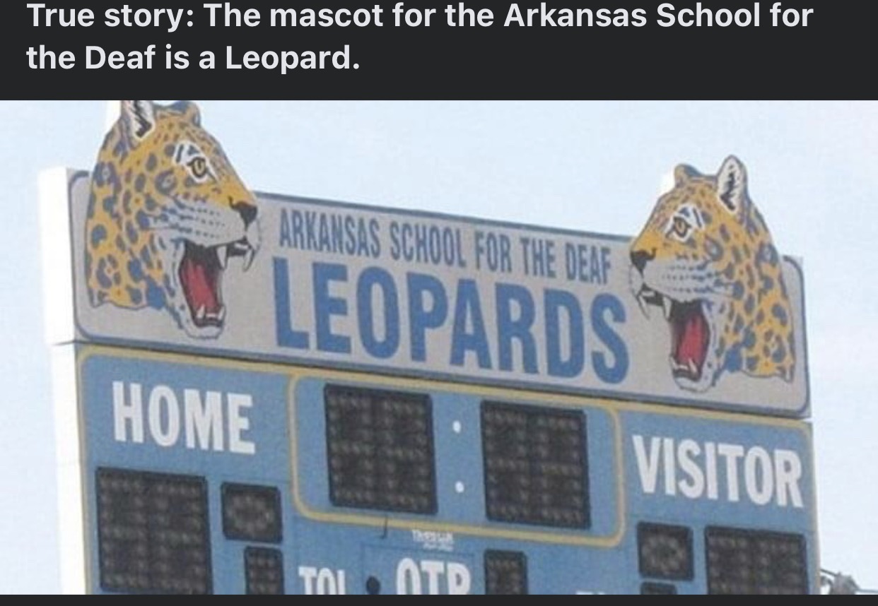dank memes - offensive high school mascots - True story The mascot for the Arkansas School for the Deaf is a Leopard. Arkansas School For The Deaf Leopards Home Visitor