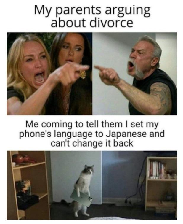 dank memes - funniest memes ever - My parents arguing about divorce Me coming to tell them I set my phone's language to Japanese and can't change it back