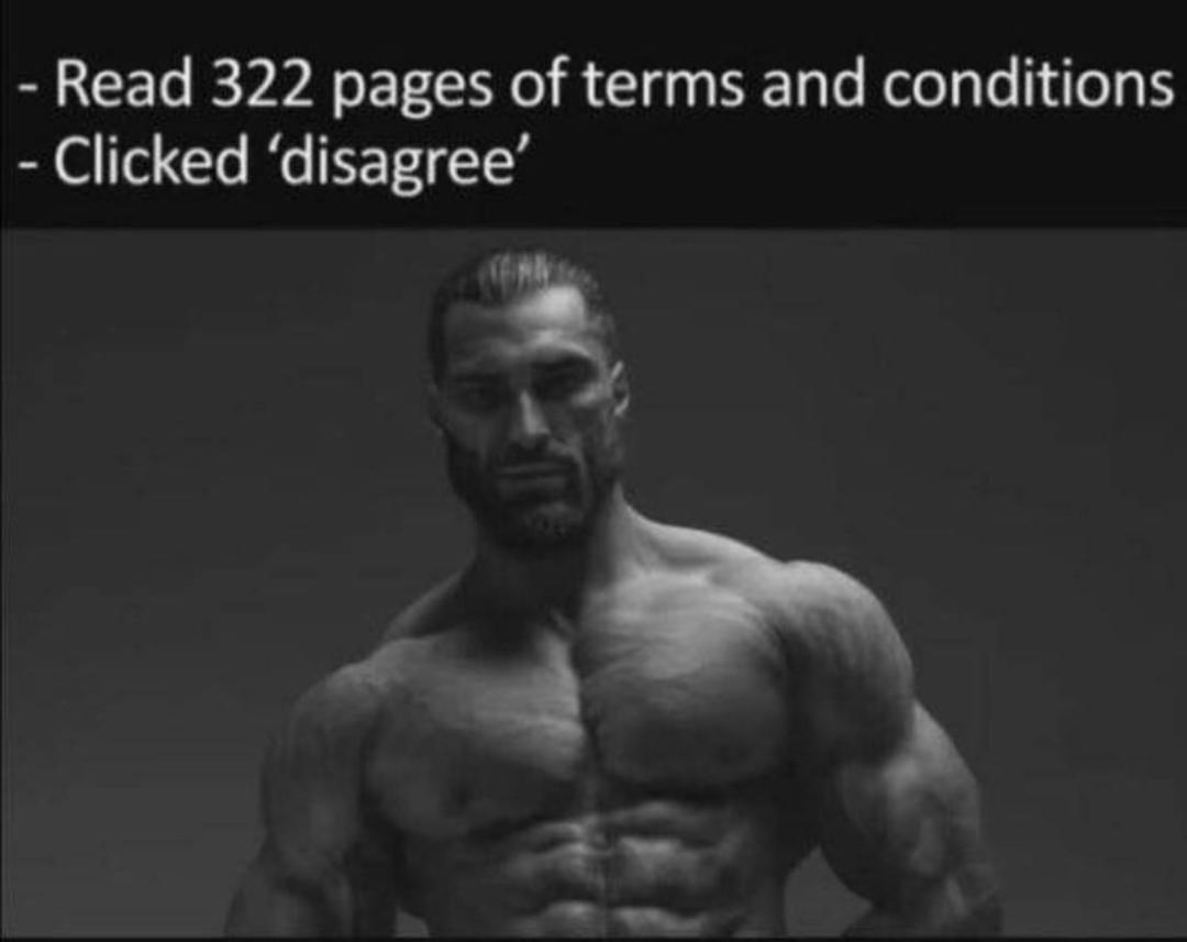 dank memes - funny memes - giga chad - Read 322 pages of terms and conditions Clicked 'disagree