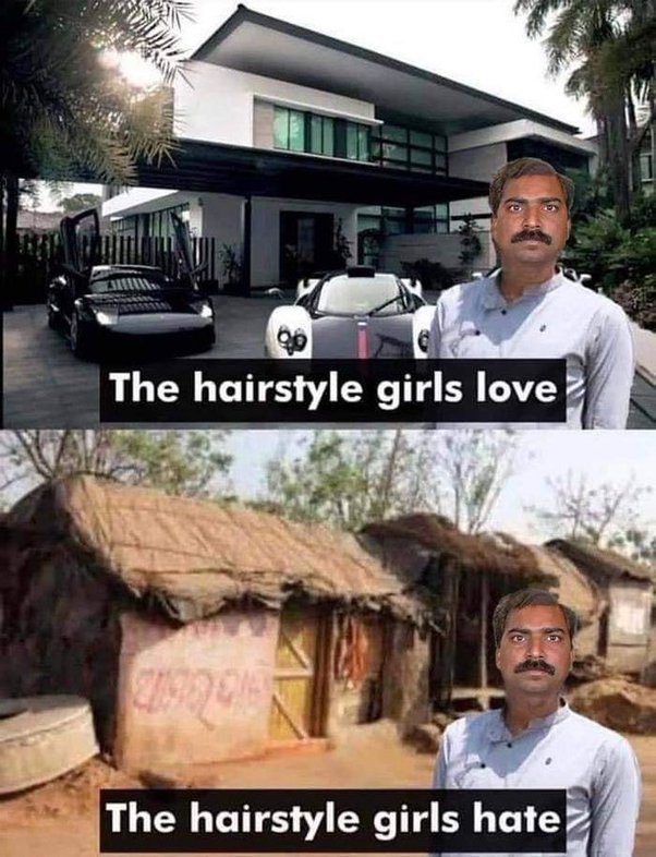 funny memes - dank memes - modern house with sports car - The hairstyle girls love The hairstyle girls hate