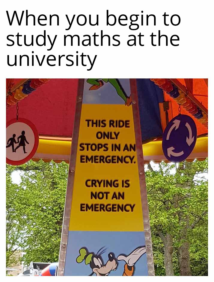 funny memes - dank memes - not an emergency meme - When you begin to study maths at the university qu This Ride Only Stops In An Emergency. Crying Is Not An Emergency