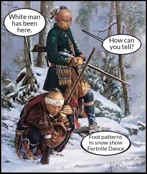 funny memes - dank memes - robert griffing art - White man has been here. How can you tell? Foot patterns in snow show Fortnite Dance