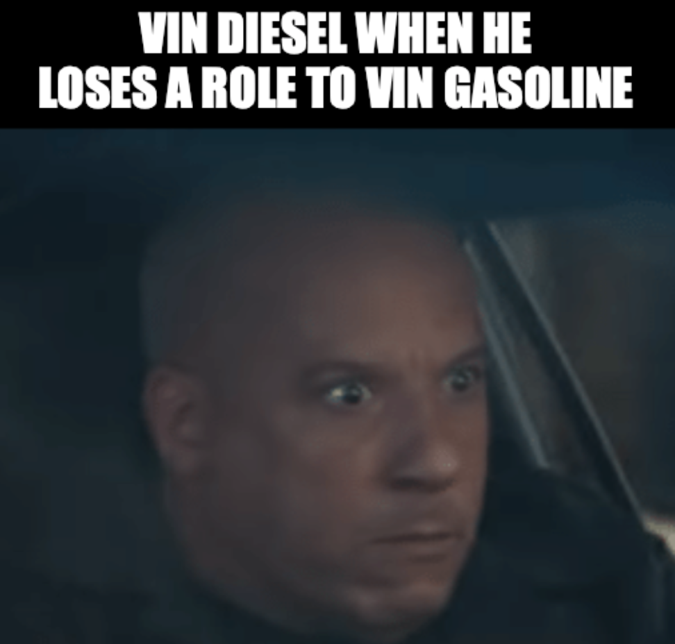 Funny memes - head - Vin Diesel When He Loses A Role To Vin Gasoline
