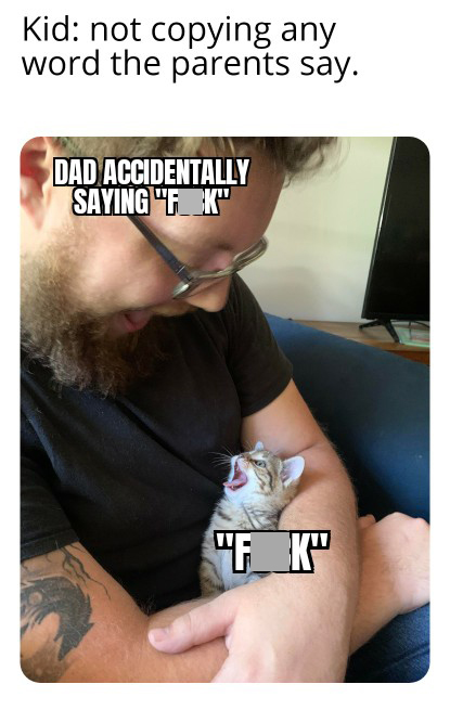 funny memes - dank memes - photo caption - Kid not copying any word the parents say. Dad Accidentally Saying